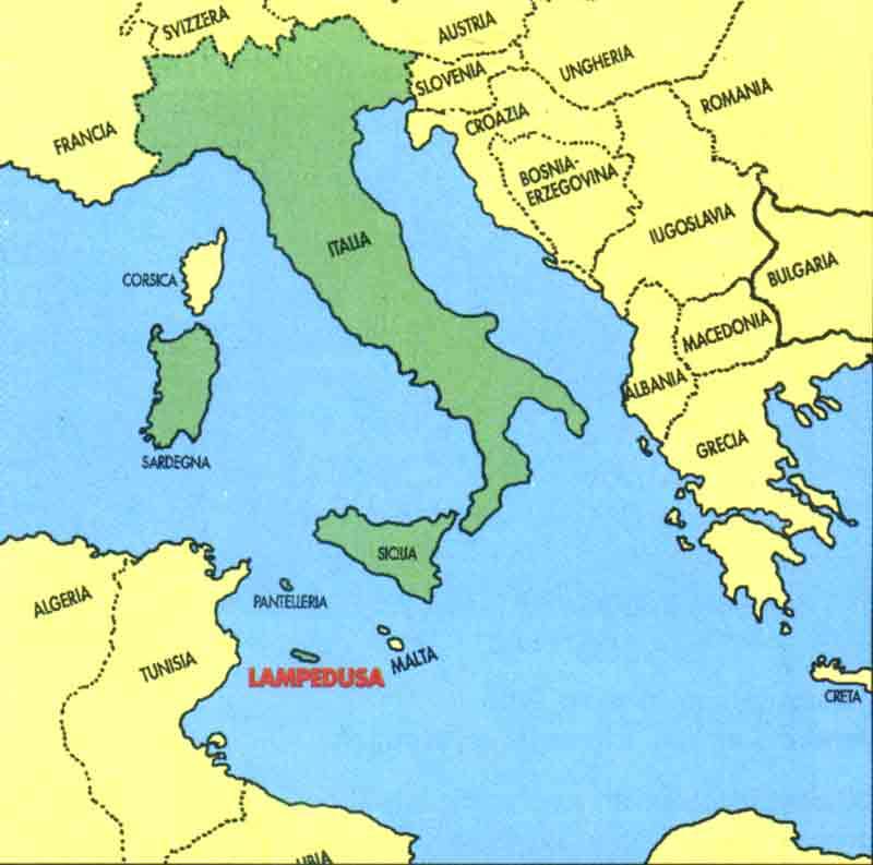 map of Italy with Lampedusa emphasized