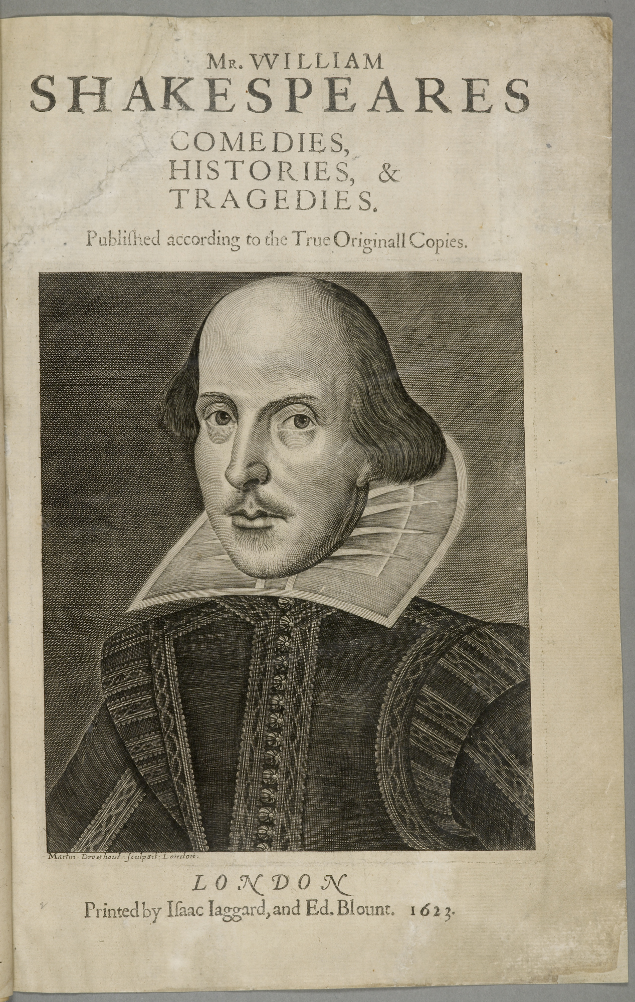 title page of the first Folio edition of Shakespeare's plays, 1623