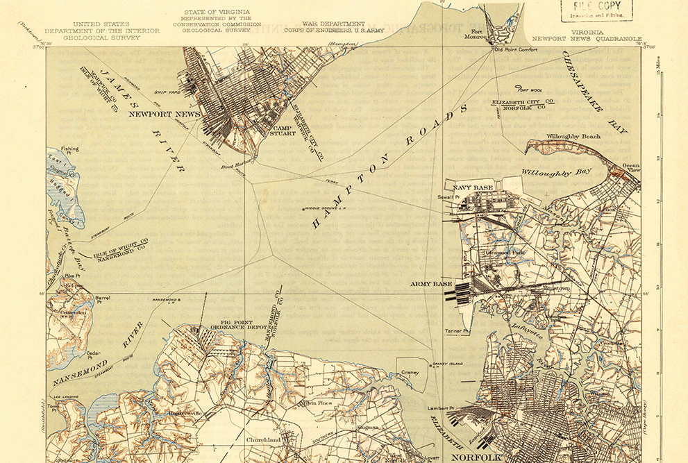 map of Hampton Roads, southeastern Virginia, 1921