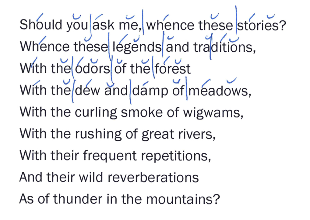 scanned first lines of Henry Wadsworth Longfellow's Song of Hiawatha