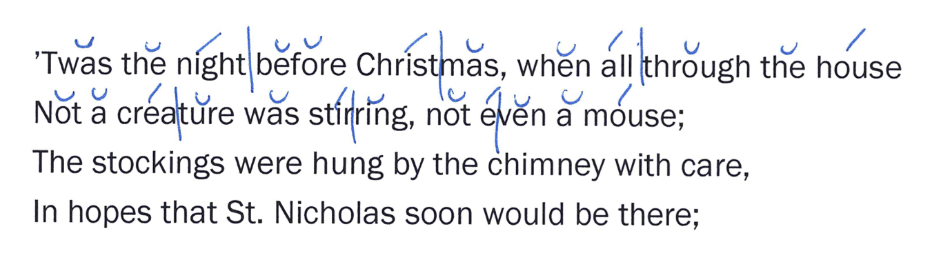 scanned first lines of 'A Visit from St Nicholas'