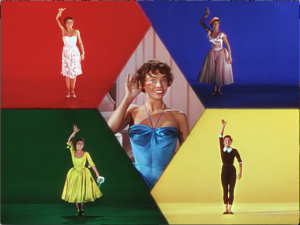 After a series of variations on "Embrace Me," each danced in a different costume and style, Lise (Leslie Caron) is displayed five ways at once.